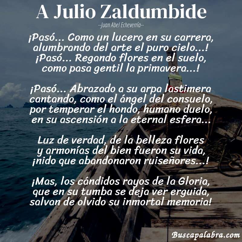 Poema A Julio Zaldumbide de Juan Abel Echeverría con fondo de barca