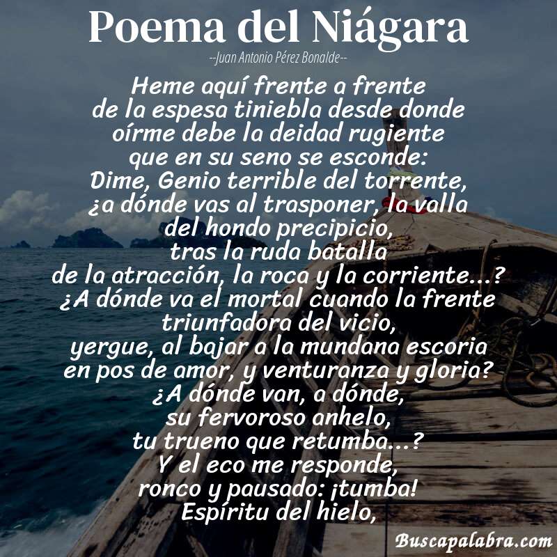 Poema Poema del Niágara de Juan Antonio Pérez Bonalde con fondo de barca