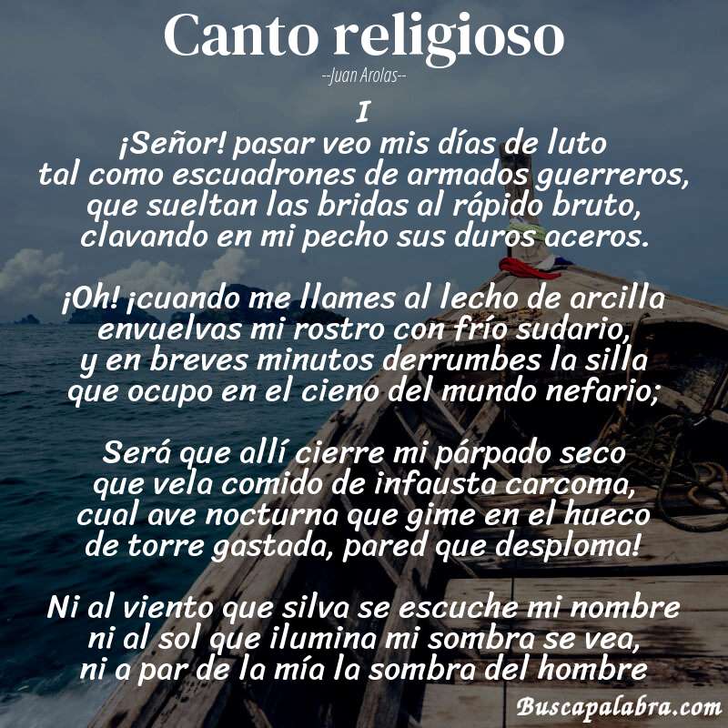 Poema Canto religioso de Juan Arolas con fondo de barca