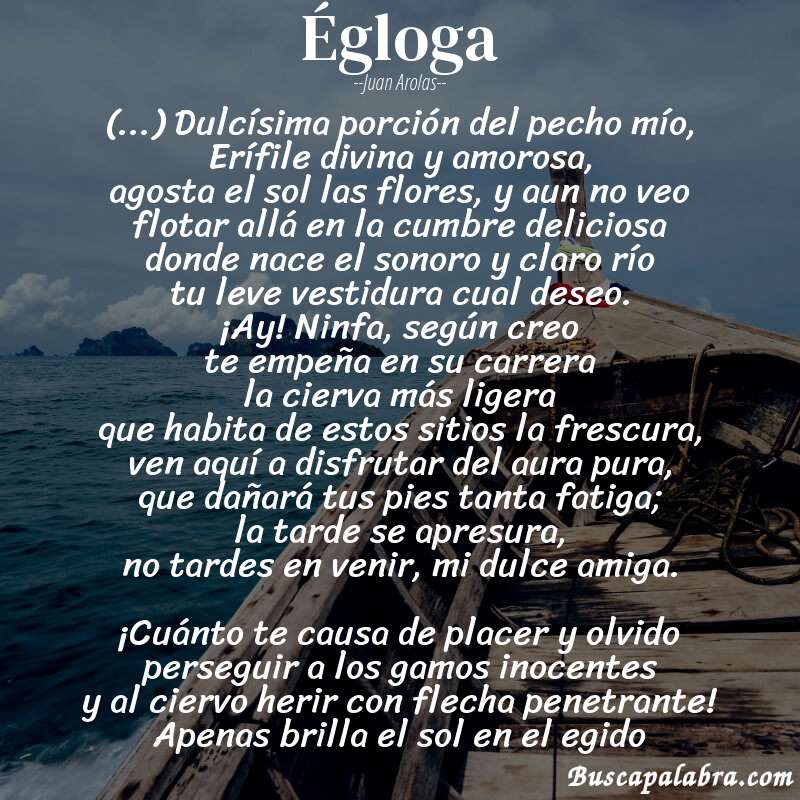 Poema Égloga de Juan Arolas con fondo de barca