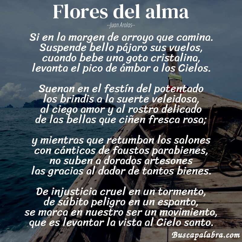 Poema Flores del alma de Juan Arolas con fondo de barca