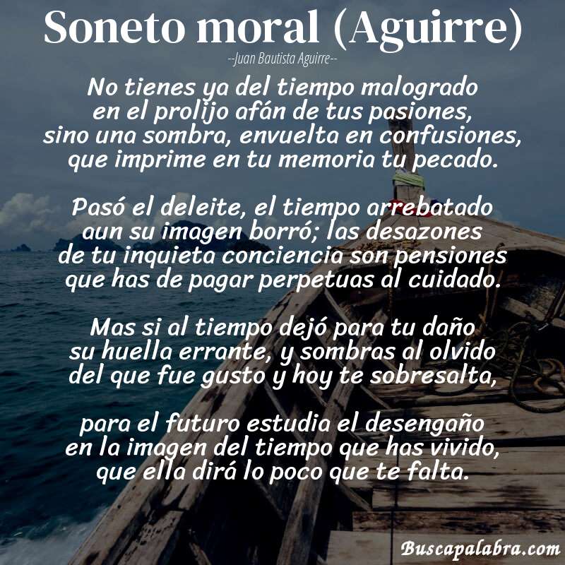 Poema Soneto moral (Aguirre) de Juan Bautista Aguirre con fondo de barca