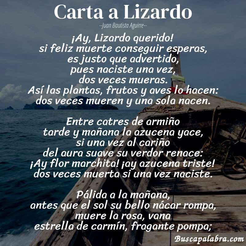 Poema Carta a Lizardo de Juan Bautista Aguirre con fondo de barca