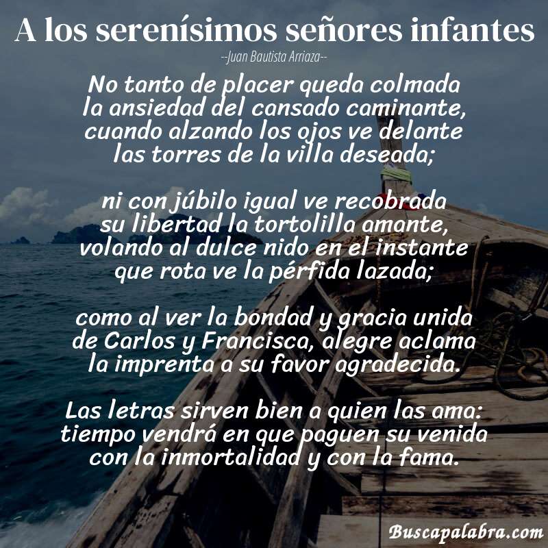 Poema A los serenísimos señores infantes de Juan Bautista Arriaza con fondo de barca