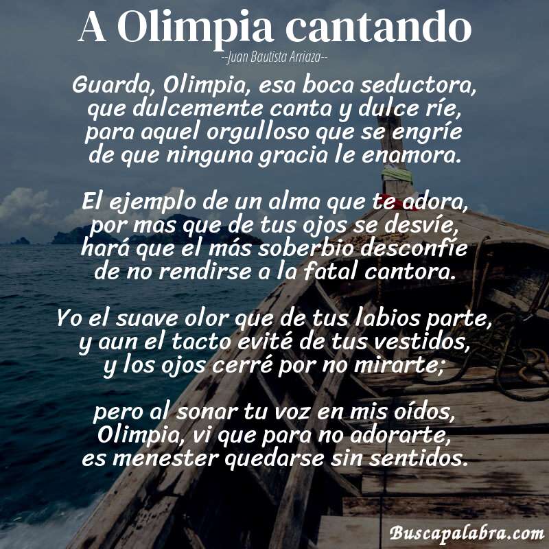 Poema A Olimpia cantando de Juan Bautista Arriaza con fondo de barca