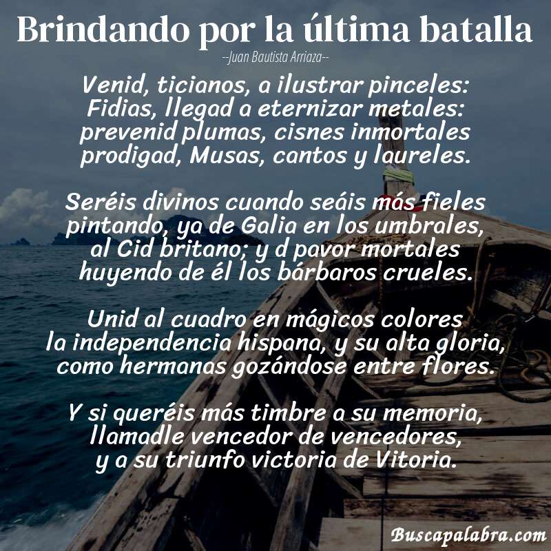 Poema Brindando por la última batalla de Juan Bautista Arriaza con fondo de barca