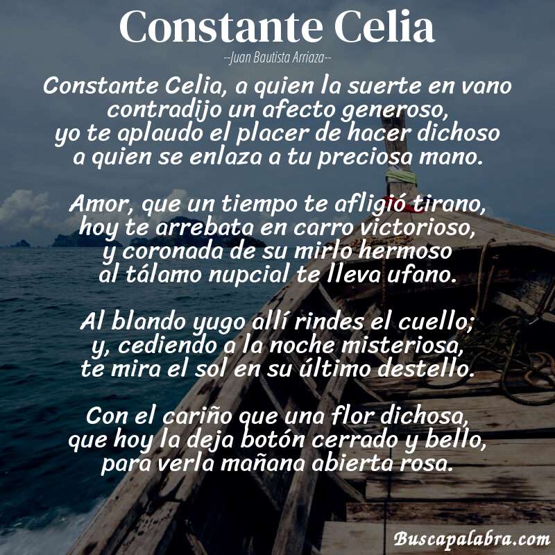 Poema Constante Celia de Juan Bautista Arriaza con fondo de barca