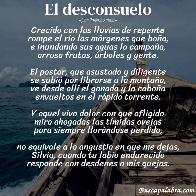 Poema El desconsuelo de Juan Bautista Arriaza con fondo de barca