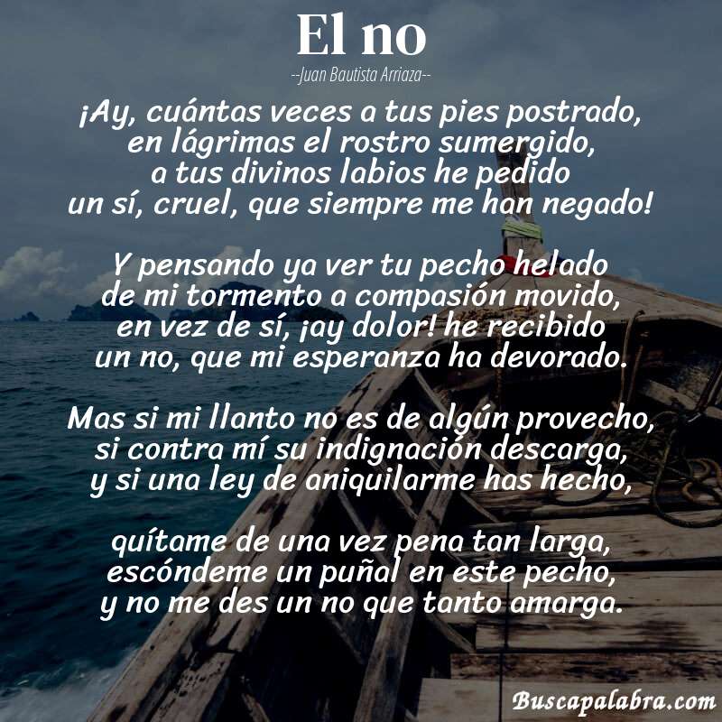 Poema El no de Juan Bautista Arriaza con fondo de barca