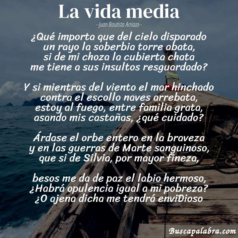 Poema La vida media de Juan Bautista Arriaza con fondo de barca