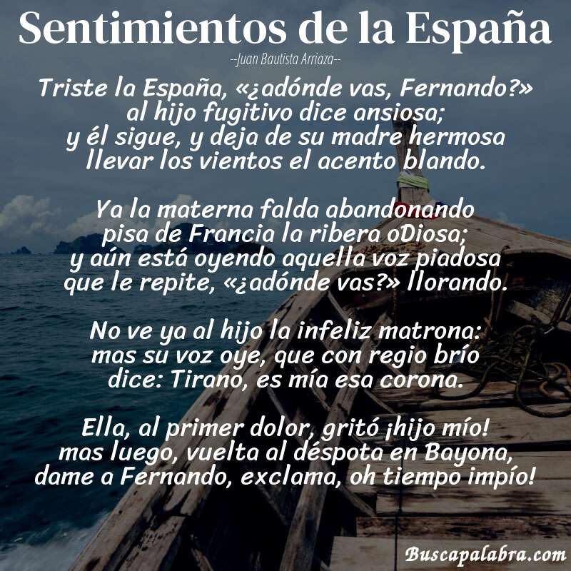 Poema Sentimientos de la España de Juan Bautista Arriaza con fondo de barca