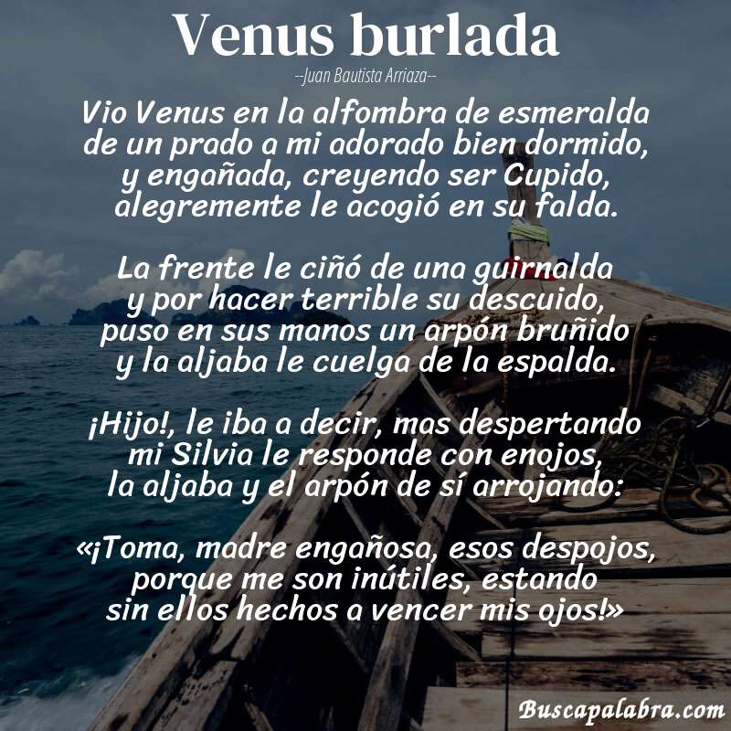 Poema Venus burlada de Juan Bautista Arriaza con fondo de barca