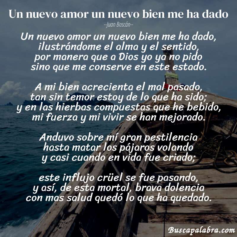 Poema Un nuevo amor un nuevo bien me ha dado de Juan Boscán con fondo de barca