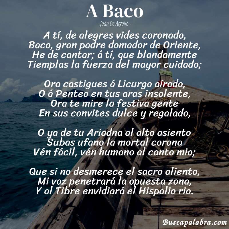 Poema A Baco de Juan de Arguijo con fondo de barca