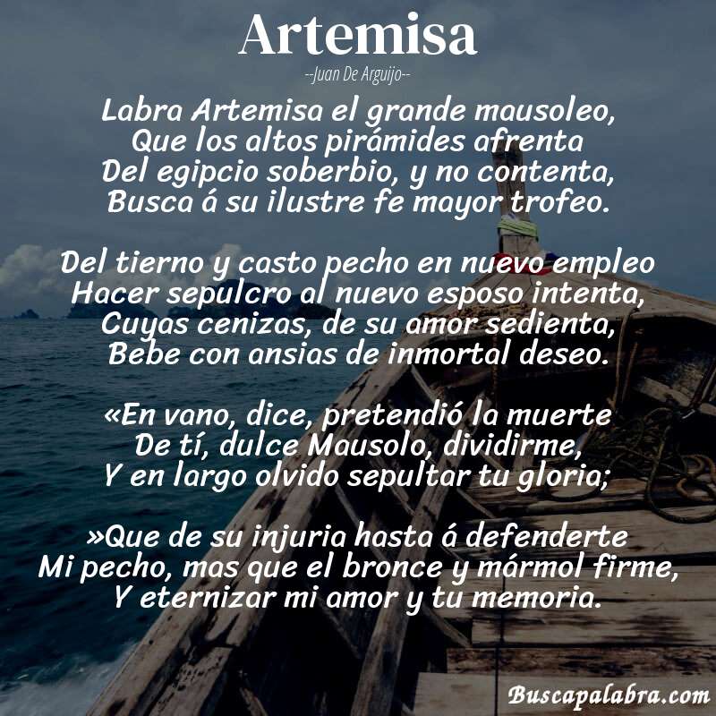 Poema Artemisa de Juan de Arguijo con fondo de barca