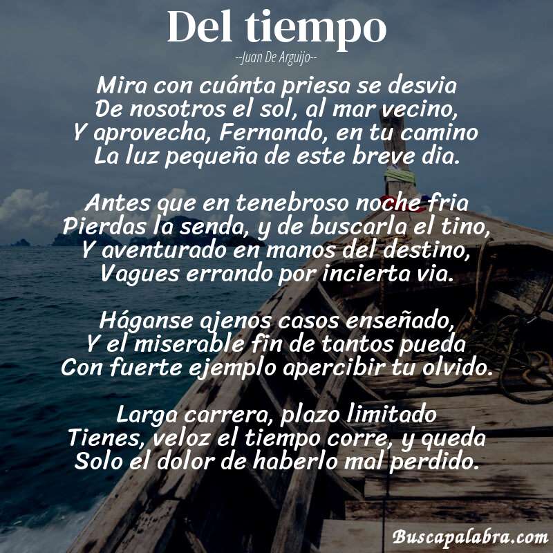 Poema Del tiempo de Juan de Arguijo con fondo de barca
