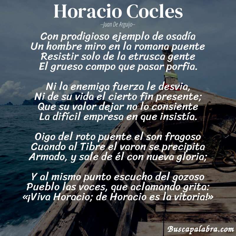 Poema Horacio Cocles de Juan de Arguijo con fondo de barca