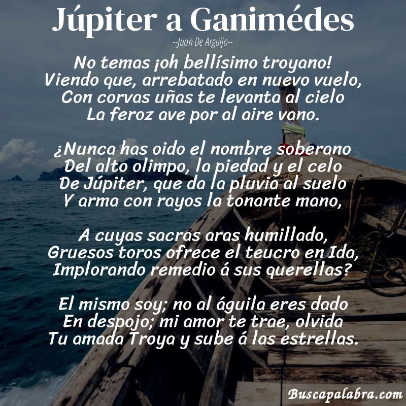 Poema Júpiter a Ganimédes de Juan de Arguijo con fondo de barca