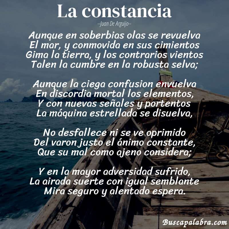 Poema La constancia de Juan de Arguijo con fondo de barca