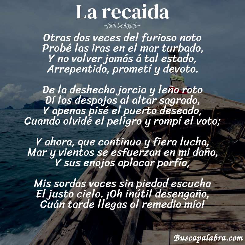 Poema La recaida de Juan de Arguijo con fondo de barca