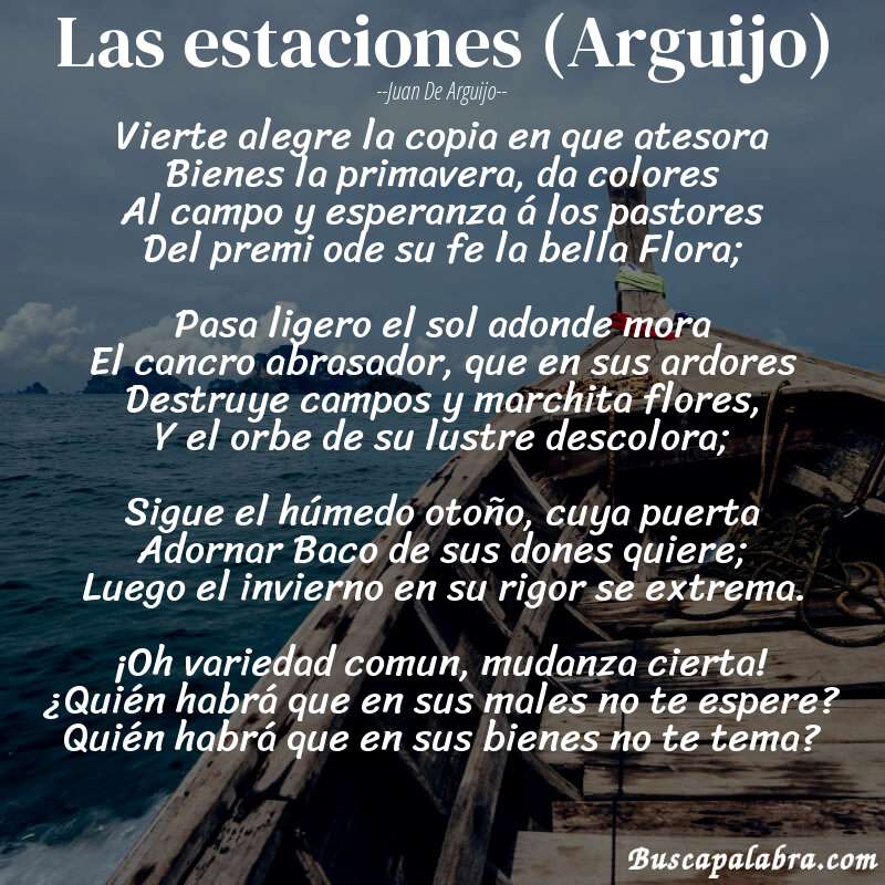Poema Las estaciones (Arguijo) de Juan de Arguijo con fondo de barca