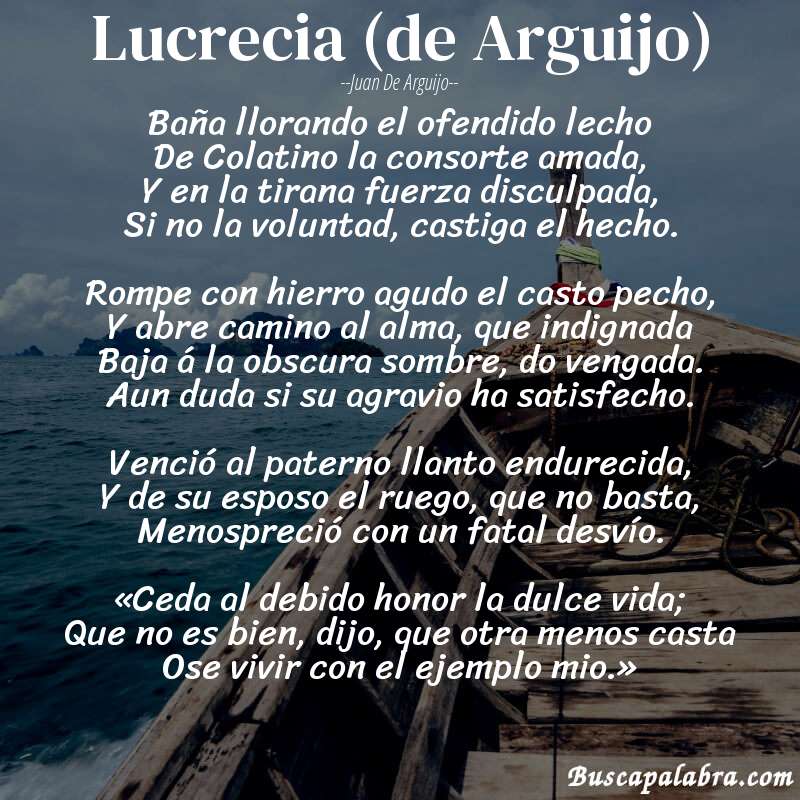 Poema Lucrecia (de Arguijo) de Juan de Arguijo con fondo de barca