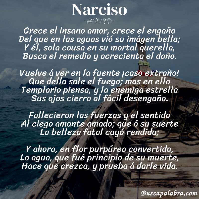Poema Narciso de Juan de Arguijo con fondo de barca