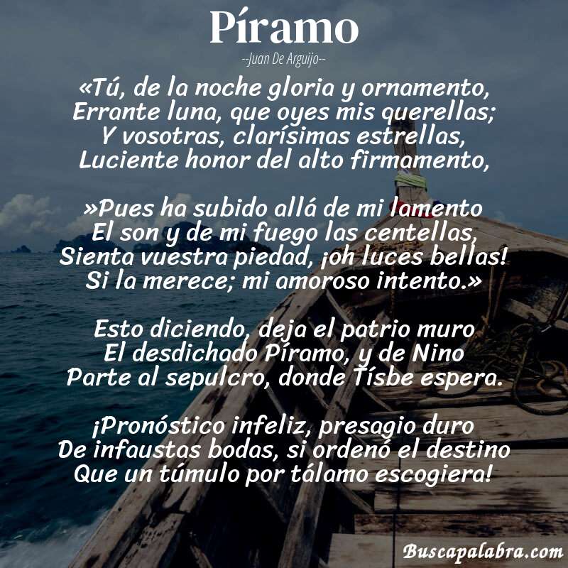 Poema Píramo de Juan de Arguijo con fondo de barca