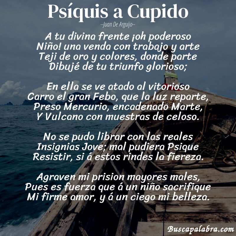 Poema Psíquis a Cupido de Juan de Arguijo con fondo de barca