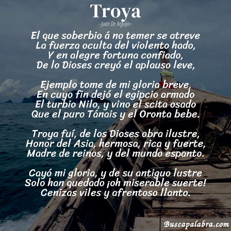 Poema Troya de Juan de Arguijo con fondo de barca