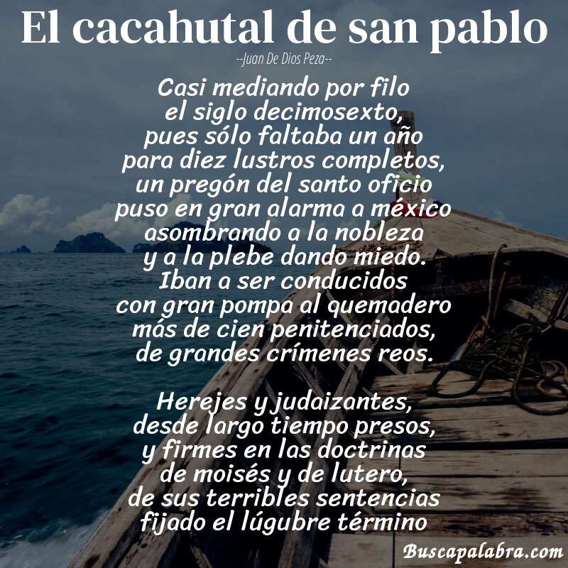 Poema el cacahutal de san pablo de Juan de Dios Peza con fondo de barca