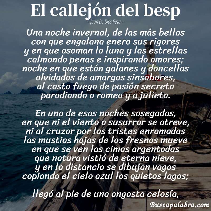 Poema el callejón del besp de Juan de Dios Peza con fondo de barca