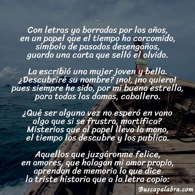 Poema POST-UMBRA de Juan de Dios Peza con fondo de barca