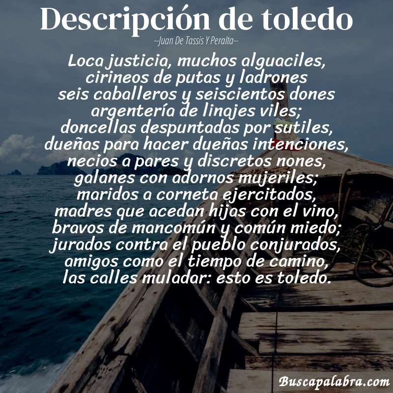 Poema descripción de toledo de Juan de Tassis y Peralta con fondo de barca