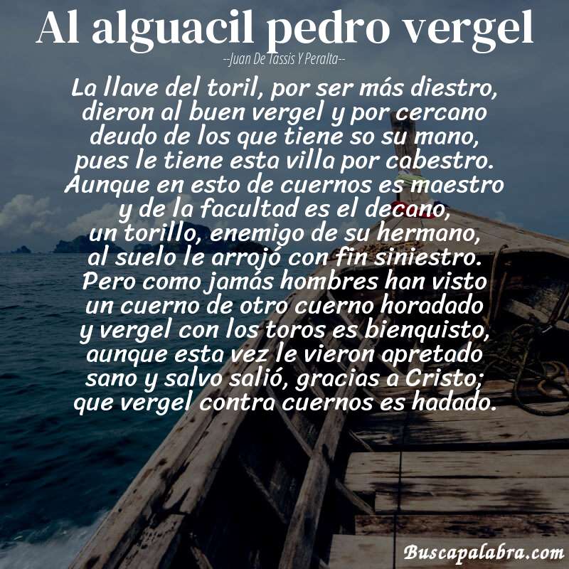 Poema al alguacil pedro vergel de Juan de Tassis y Peralta con fondo de barca
