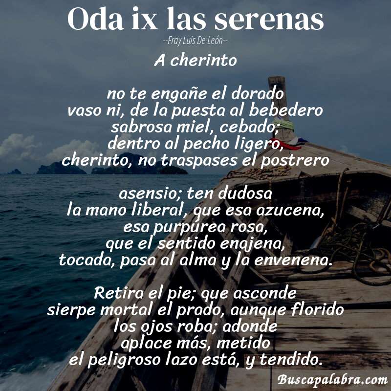 Poema oda ix las serenas de Fray Luis de León con fondo de barca