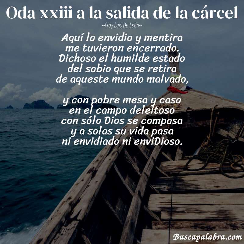 Poema oda xxiii a la salida de la cárcel de Fray Luis de León con fondo de barca