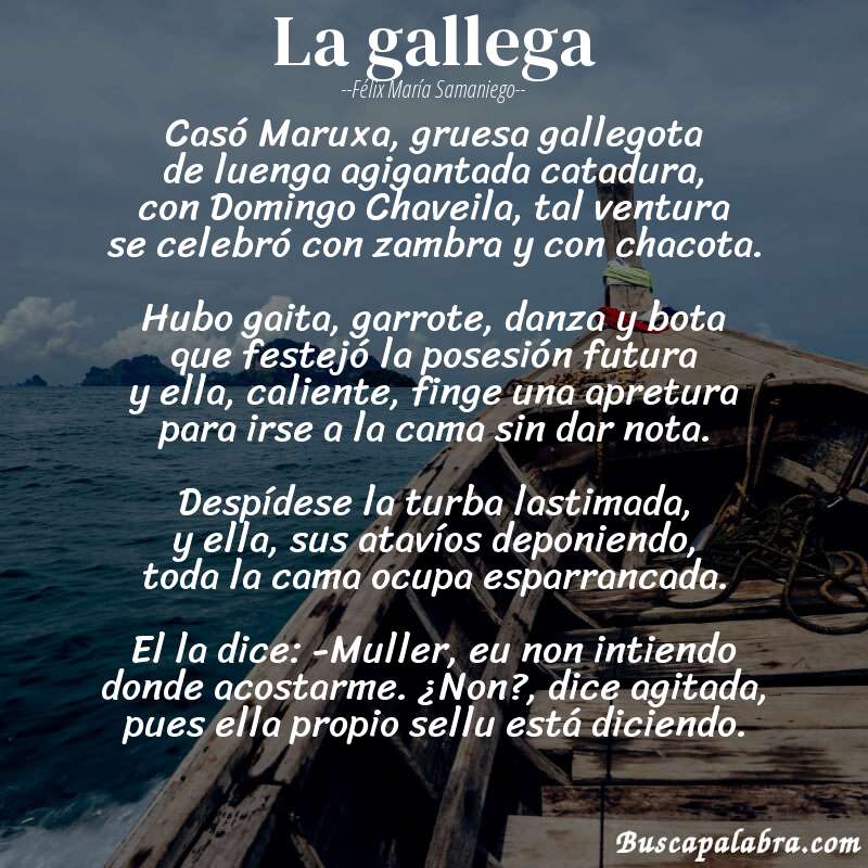 Poema La gallega de Félix María Samaniego con fondo de barca