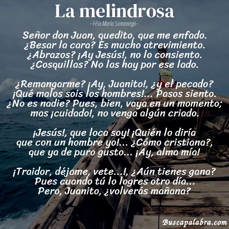Poema La melindrosa de Félix María Samaniego con fondo de barca