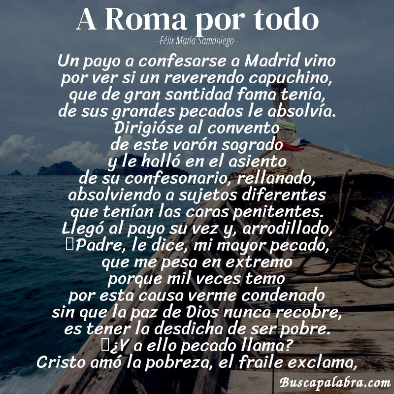 Poema A Roma por todo de Félix María Samaniego con fondo de barca