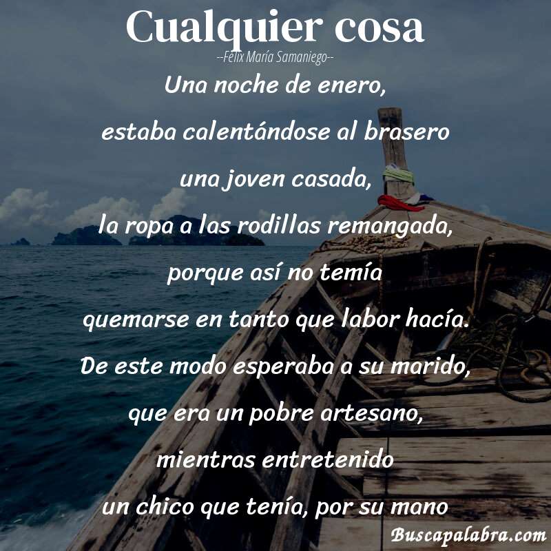 Poema Cualquier cosa de Félix María Samaniego con fondo de barca