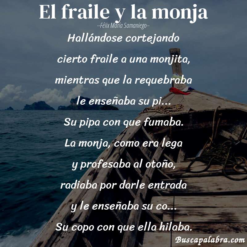 Poema El fraile y la monja de Félix María Samaniego con fondo de barca