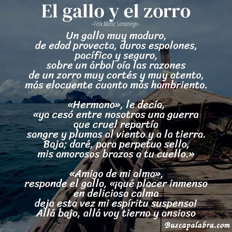 Poema El gallo y el zorro de Félix María Samaniego con fondo de barca