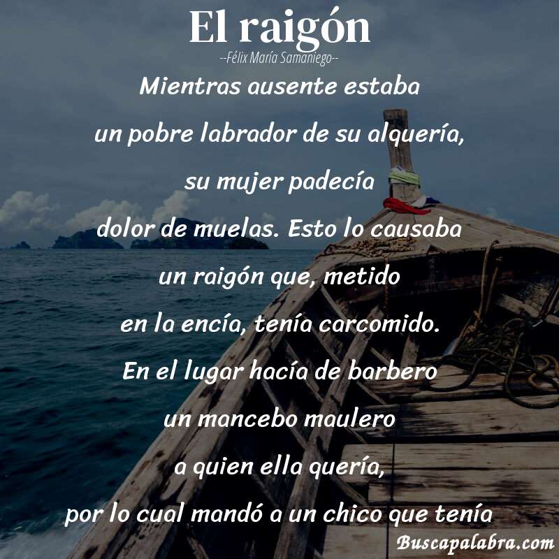 Poema El raigón de Félix María Samaniego con fondo de barca