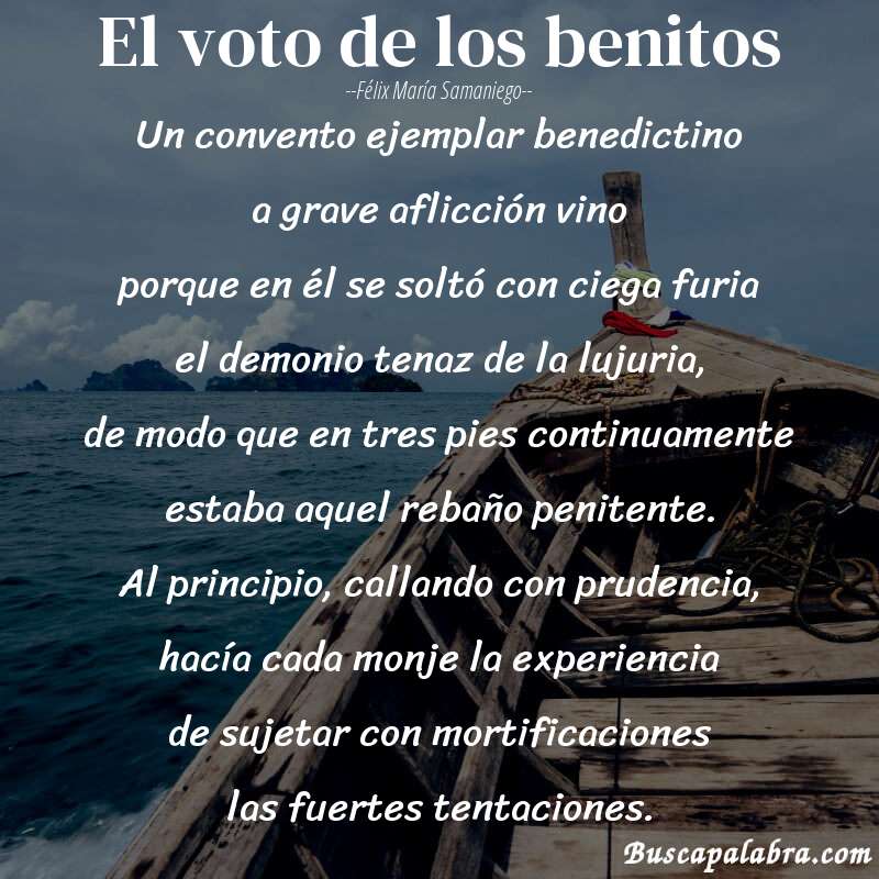Poema El voto de los benitos de Félix María Samaniego con fondo de barca