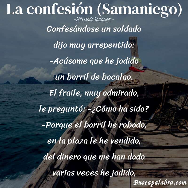 Poema La confesión (Samaniego) de Félix María Samaniego con fondo de barca