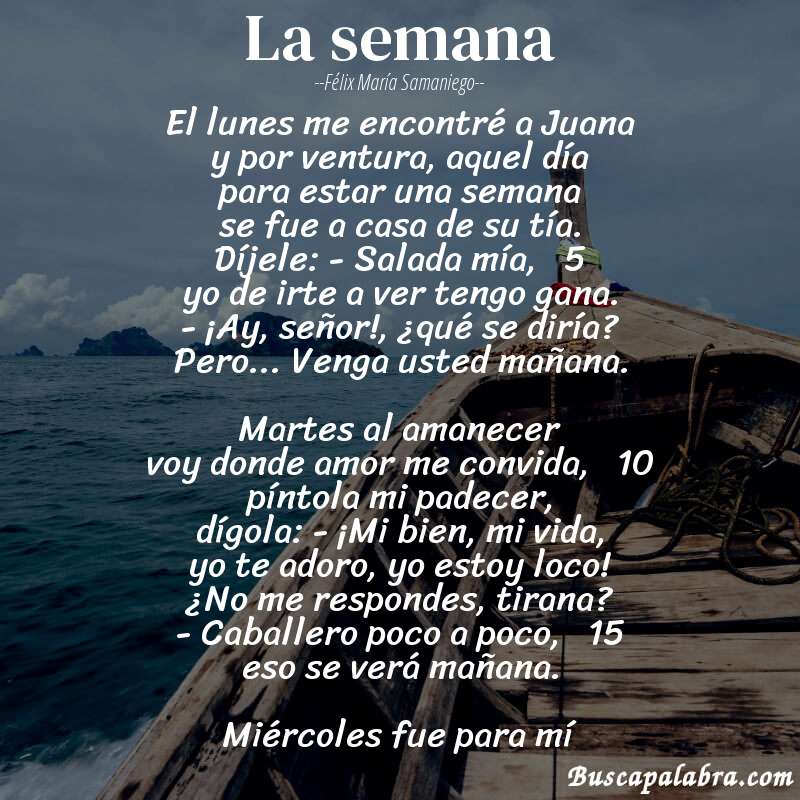 Poema La semana de Félix María Samaniego con fondo de barca
