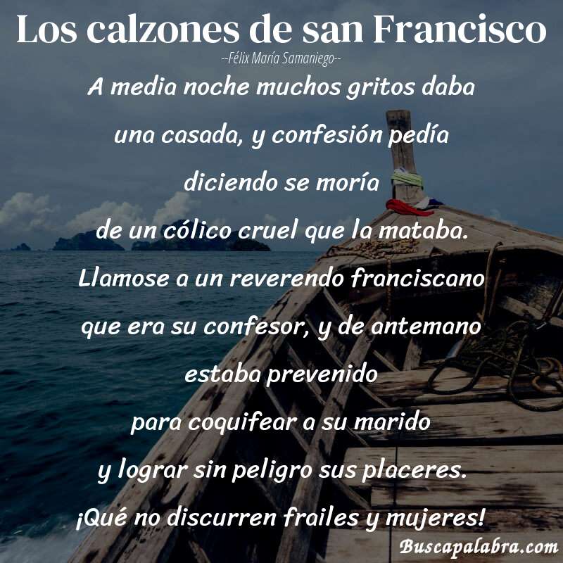 Poema Los calzones de san Francisco de Félix María Samaniego con fondo de barca