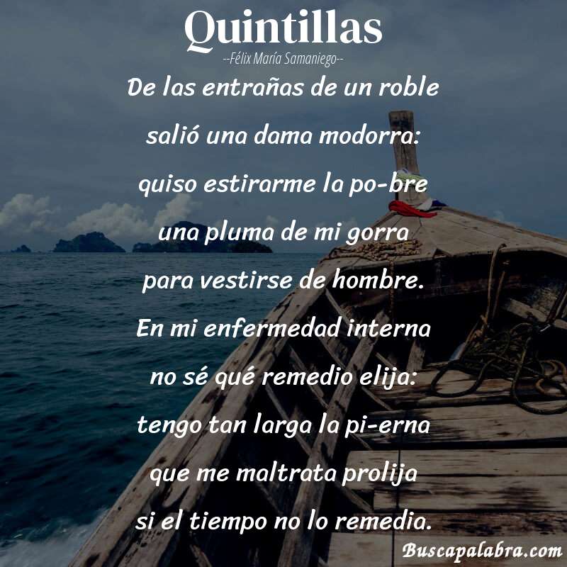 Poema Quintillas de Félix María Samaniego con fondo de barca