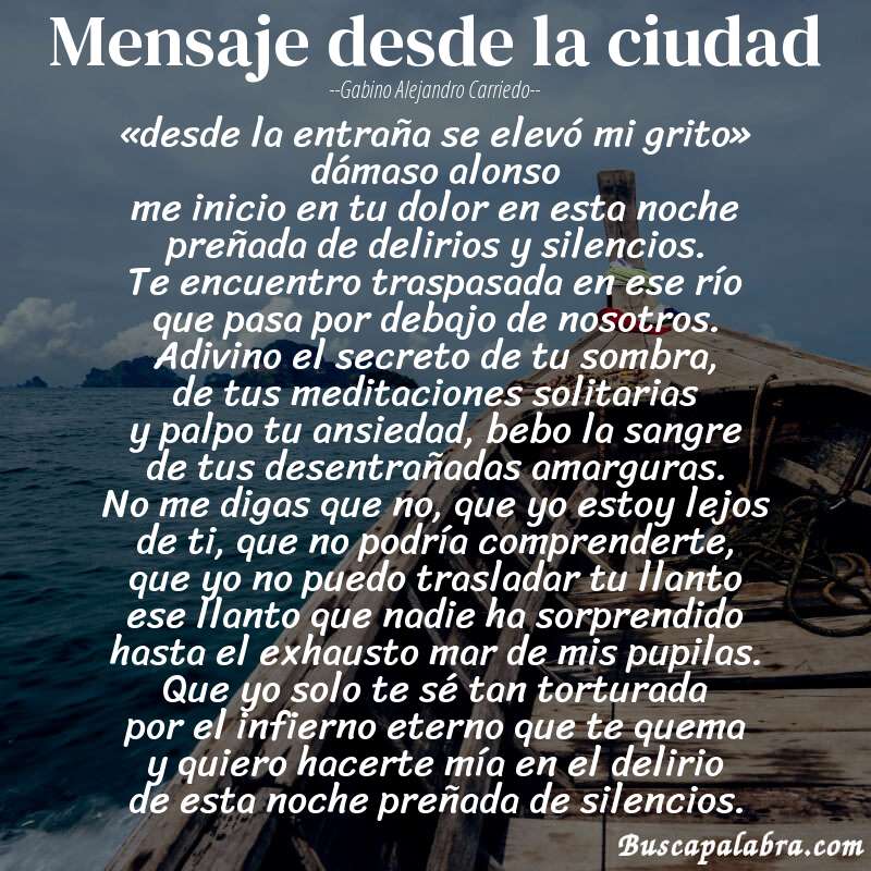 Poema mensaje desde la ciudad de Gabino Alejandro Carriedo con fondo de barca